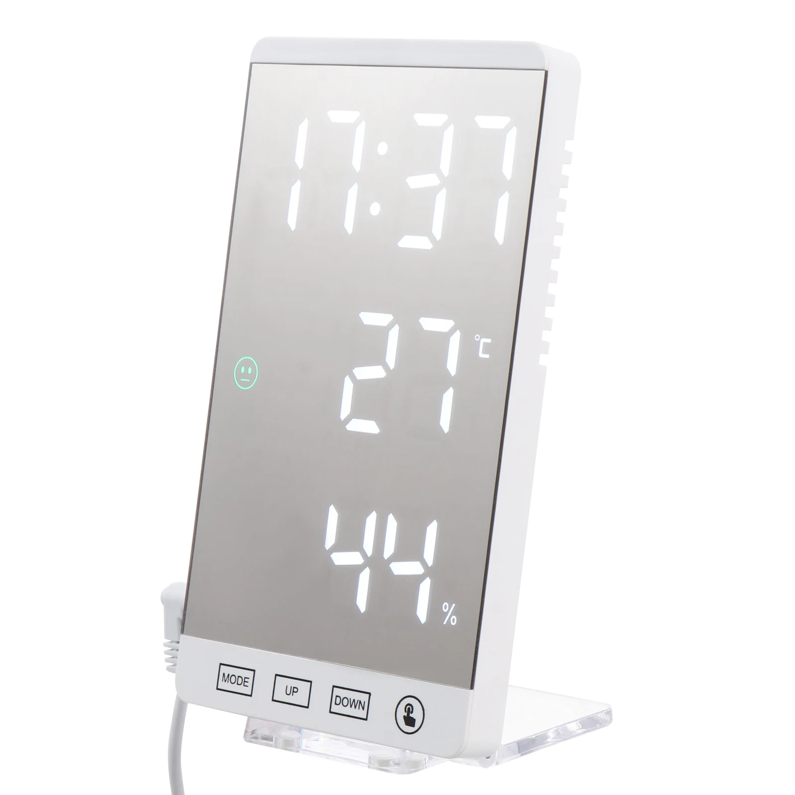 

Digital Alarm Clock Clear LED Display Silent Operation High Definition Mirror Temp Humidity Sensor Automatic Brightness Bedroom