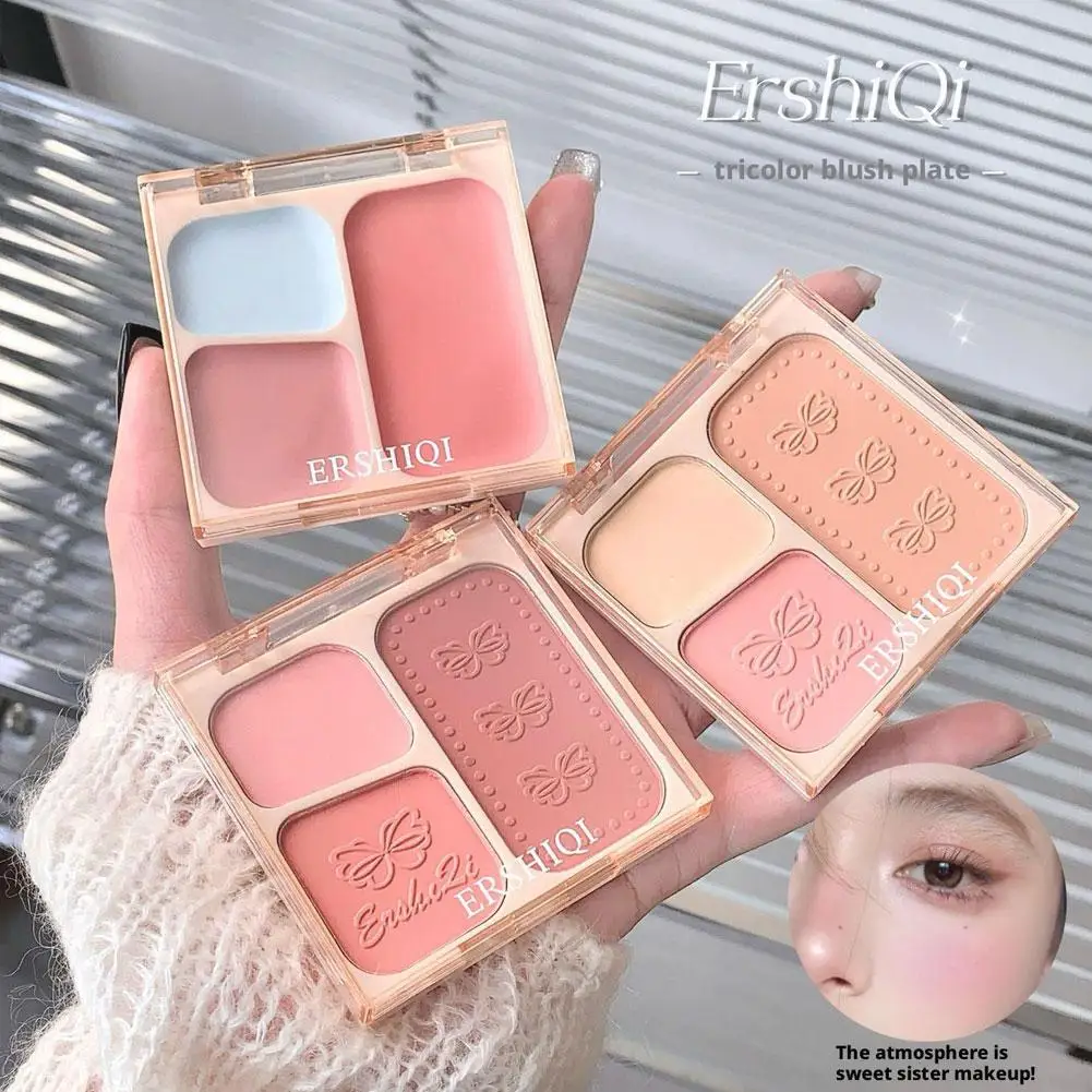 3-color Blush Natural Color Rendering Delicate Non-flying Shadow Natural Matte Face Powder Rouge Contour Makeup Palett Peac O7W8