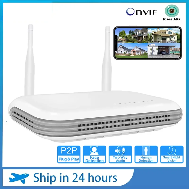 8CH Wifi NVR H.265 Network Video Recorder for 8MP Wireless System 2.5''HDD Support Face Detection TF Card Solt Onvif ICsee APP