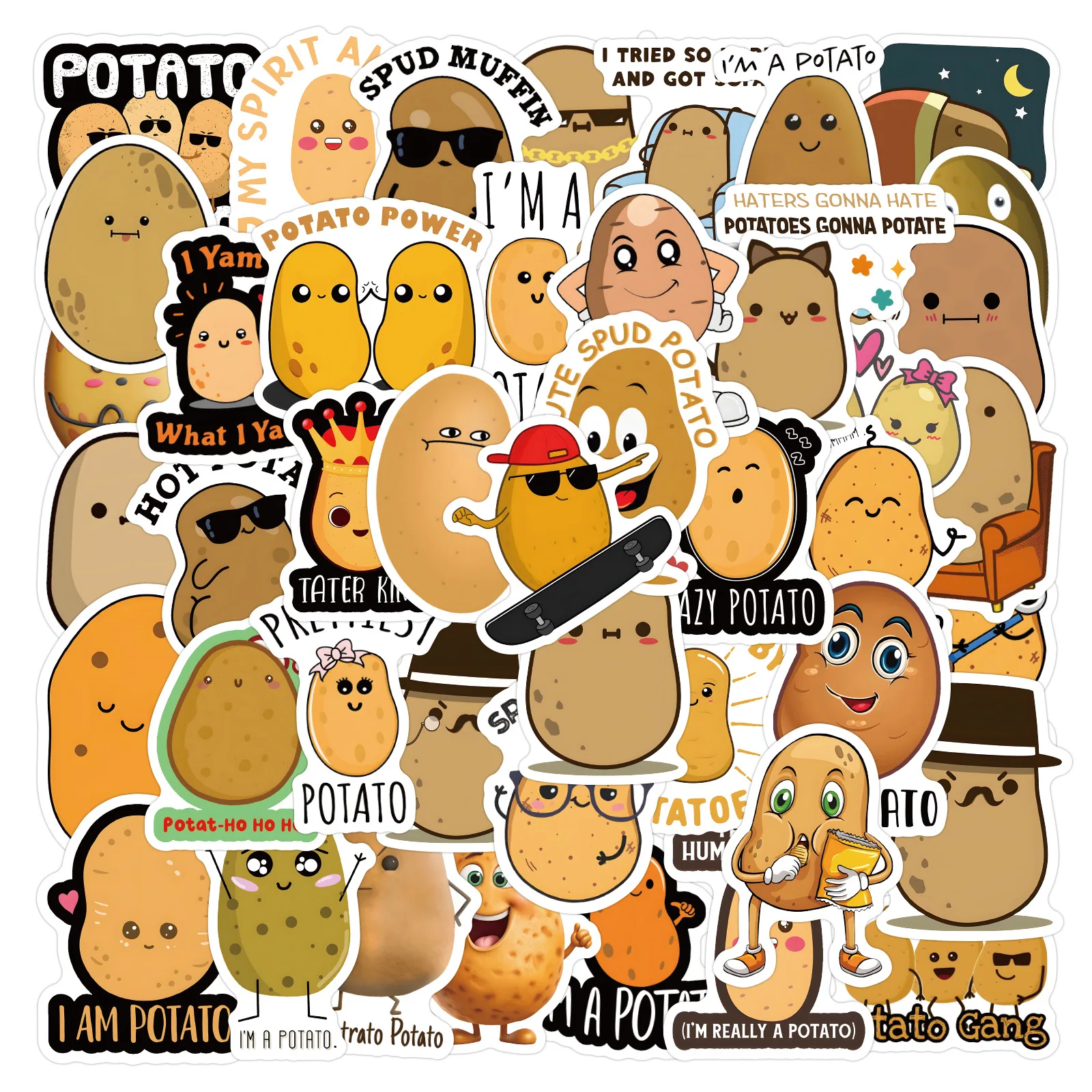

60Pcs Cute Cartoon Funny Potato Aesthetic Varied DIY Stickers Pack for Kids Travel Luggage Scrapbooking Wall Decor Graffiti Deca