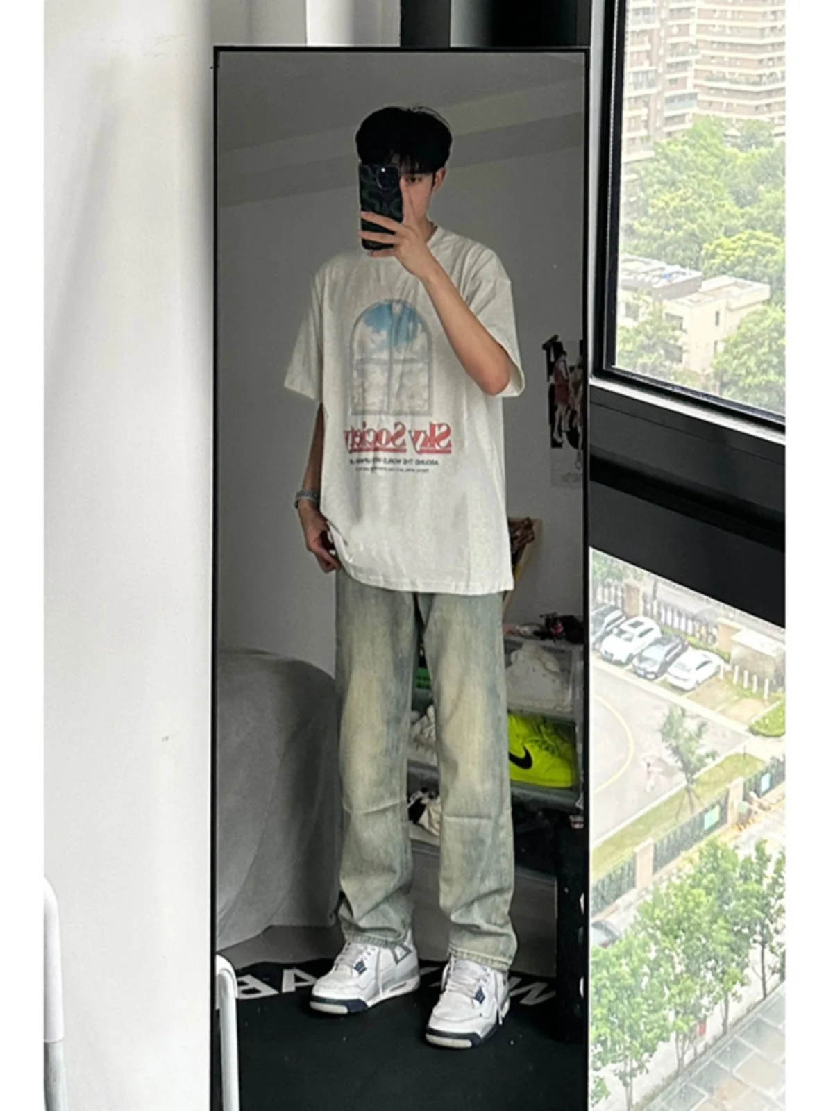 

Teenage Summer Thin Jeans Loose High Street Vibe Wide Leg Men's American Retro Yellow Mud Color Denim Pants Straight Tube