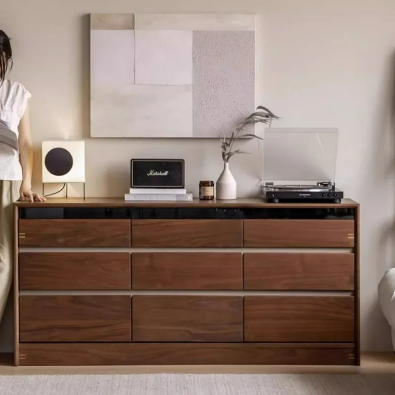 

Solid wood chest black walnut modern simple Nachuan nine chest Nordic living room home storage bedroom storage cabinet