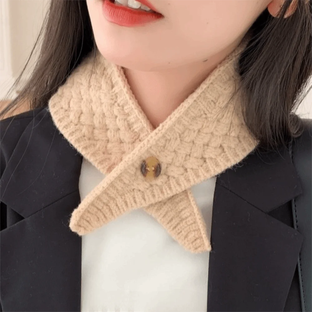 Solid Color Cross Neck Warmer Windproof Minimalist Wool Knitted Scarf Korean Style Thickened Women Winter Neckerchief Outdoor