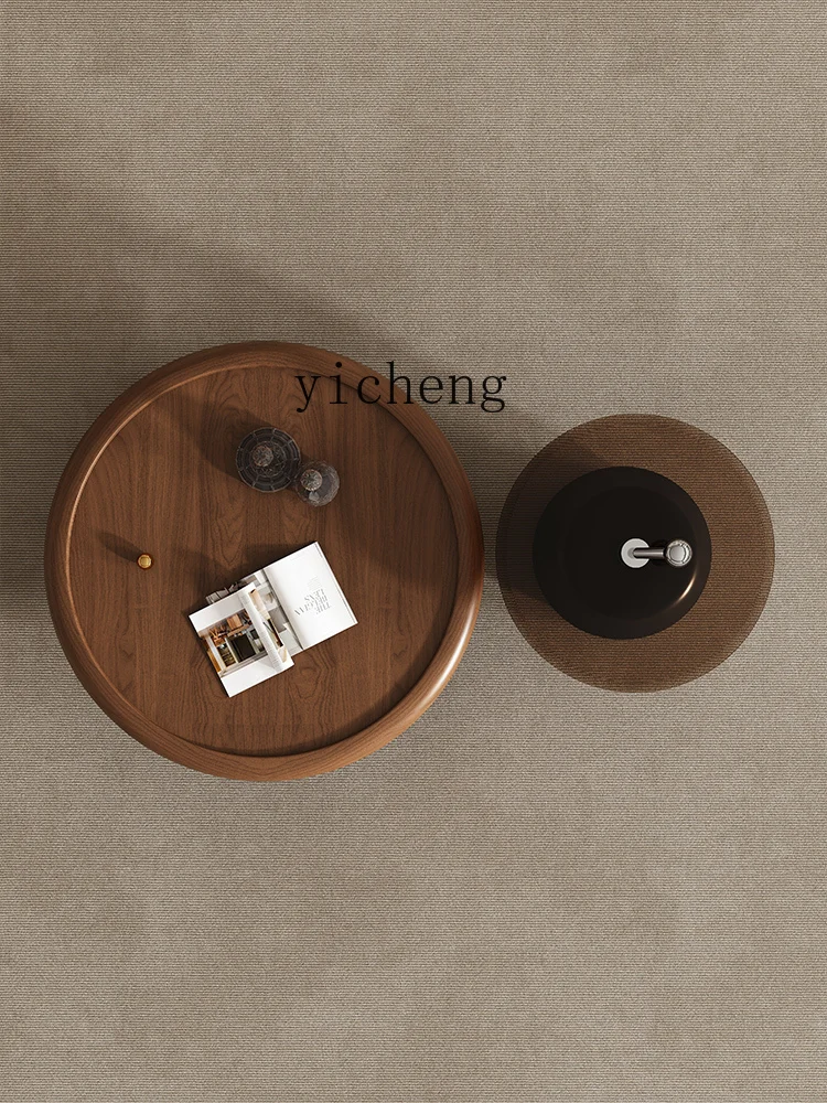 ZK minimalist round coffee table living room home light luxury high-end medieval walnut pattern coffee table combination
