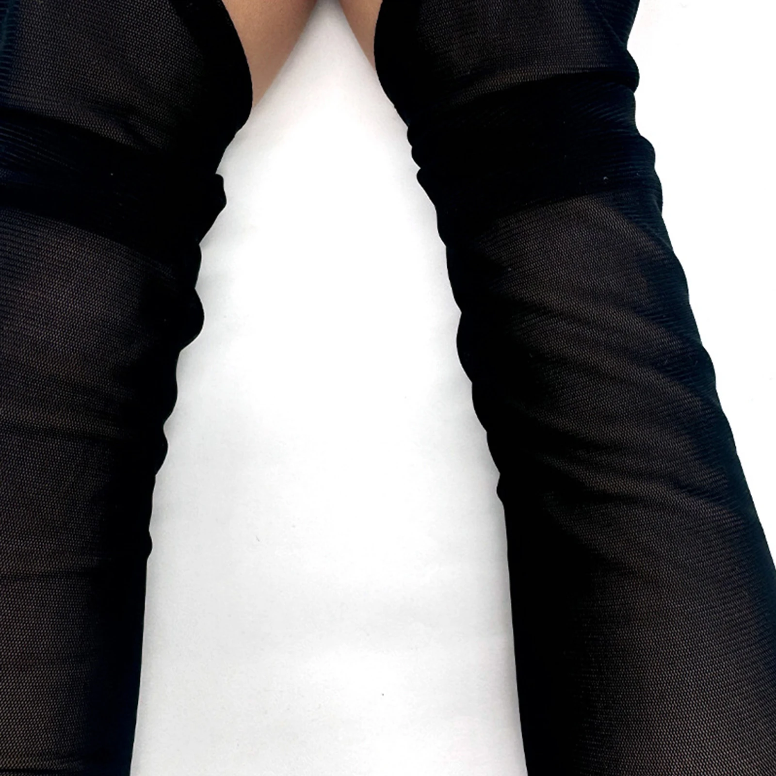 Guanti sexy da donna lunghi senza dita trasparenti con elasticità in rete con gancio per dito, etichetta solida, accessori per cosplay