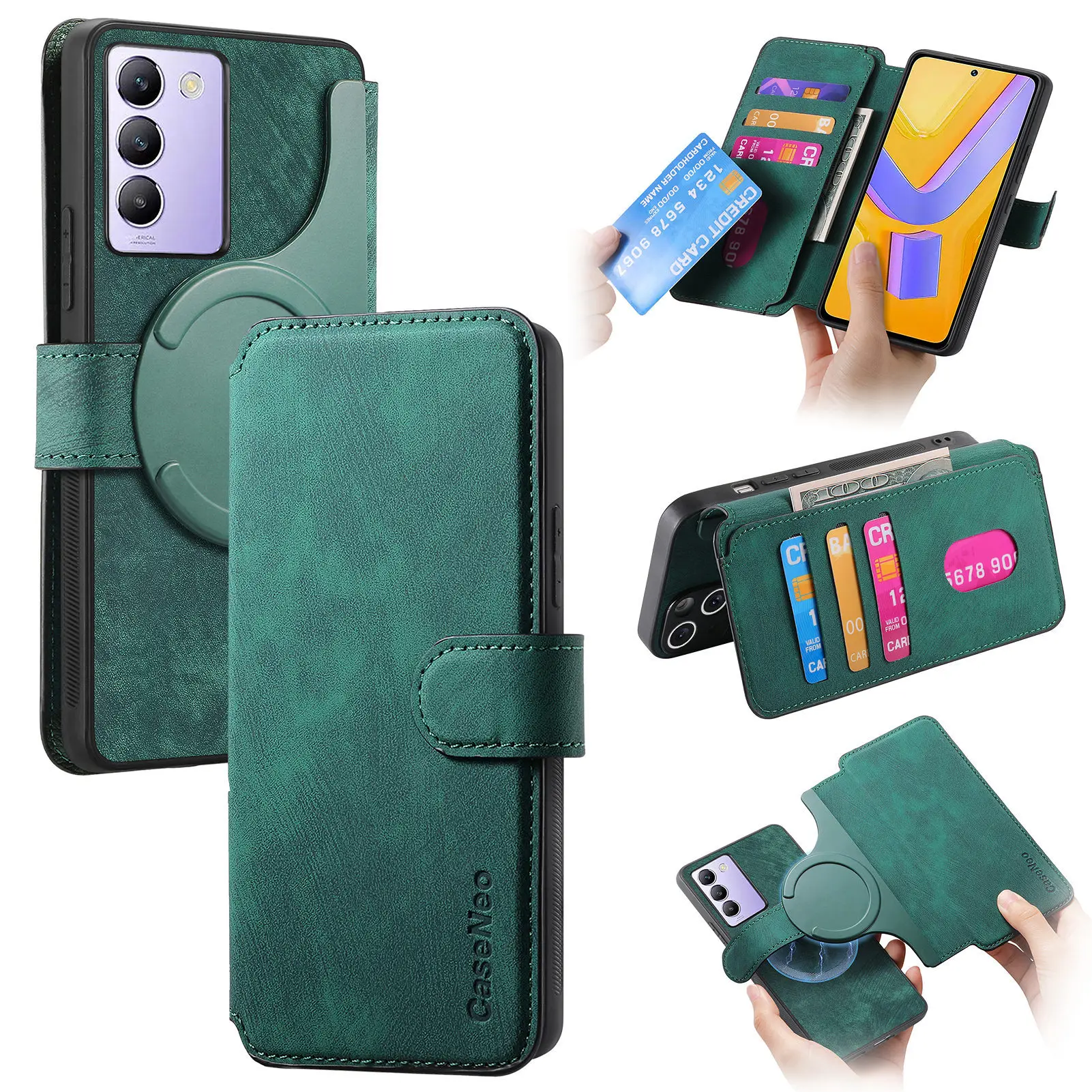 

Magnetic Separate Type Case For VIVO V40 SE V25 Pro Leather Card Holder Cover For Y02 Y02S Y11 Y15S Y16 Y35 4G Y50 Y52T Y70 5G