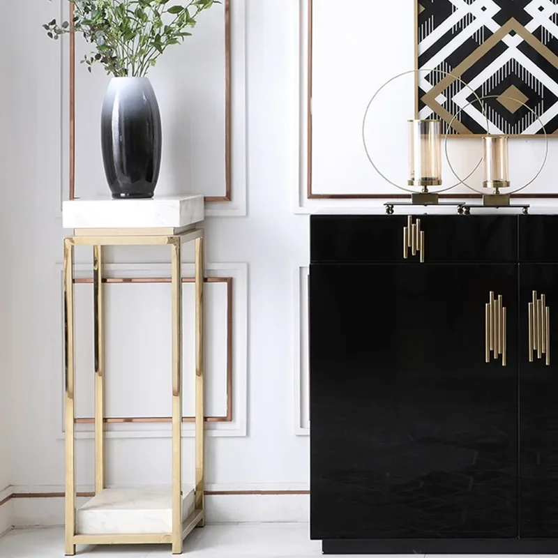 Interior ornament decorative frame Modern light luxury stainless steel marble flower stand Living room TV cabinet next to