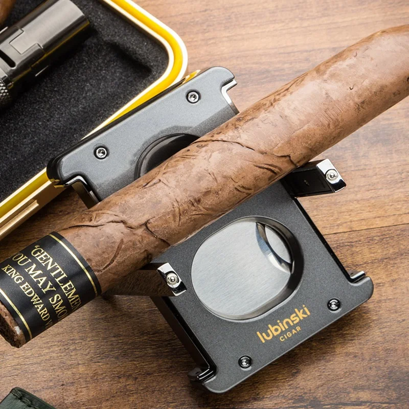 

Lubinski Multifunctional Cigar Scissors Can Be Folded Flat Cut V-Hole Opener Cigarette Holder With Leather Cigar Tool Gift