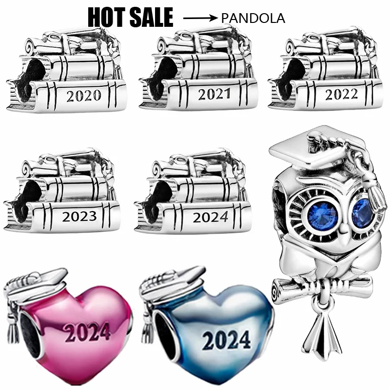 

New 925 sterling silver 2024 graduation hat charm beads suitable for Pandora bracelets 925 silver women DIY exquisite jewelry