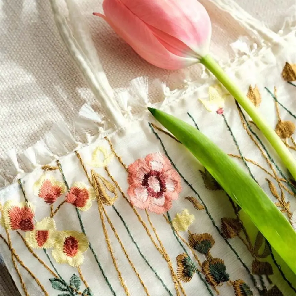 Camellia Flower Embroidery Cloth Bag Lace Large Capacity Canvas Shoulder Bag Storage Bag Tote Bag Ethnic Style Bag Women