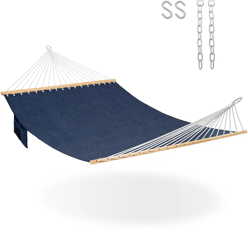 

11 Ft Double Outside Hammo Qui Dry Olefin Fabric Hammo With Spreader Bar & Side Pocket For Outdoor Poolside Backyard 450 Lbs