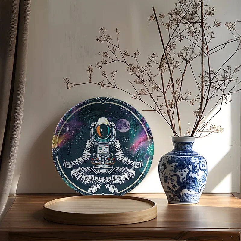 1pc Space Meditation Astronaut Ceramic Decorative Plate - Cosmic Theme Art Piece, Modern Minimalist Zen Home Decor, Non-Food
