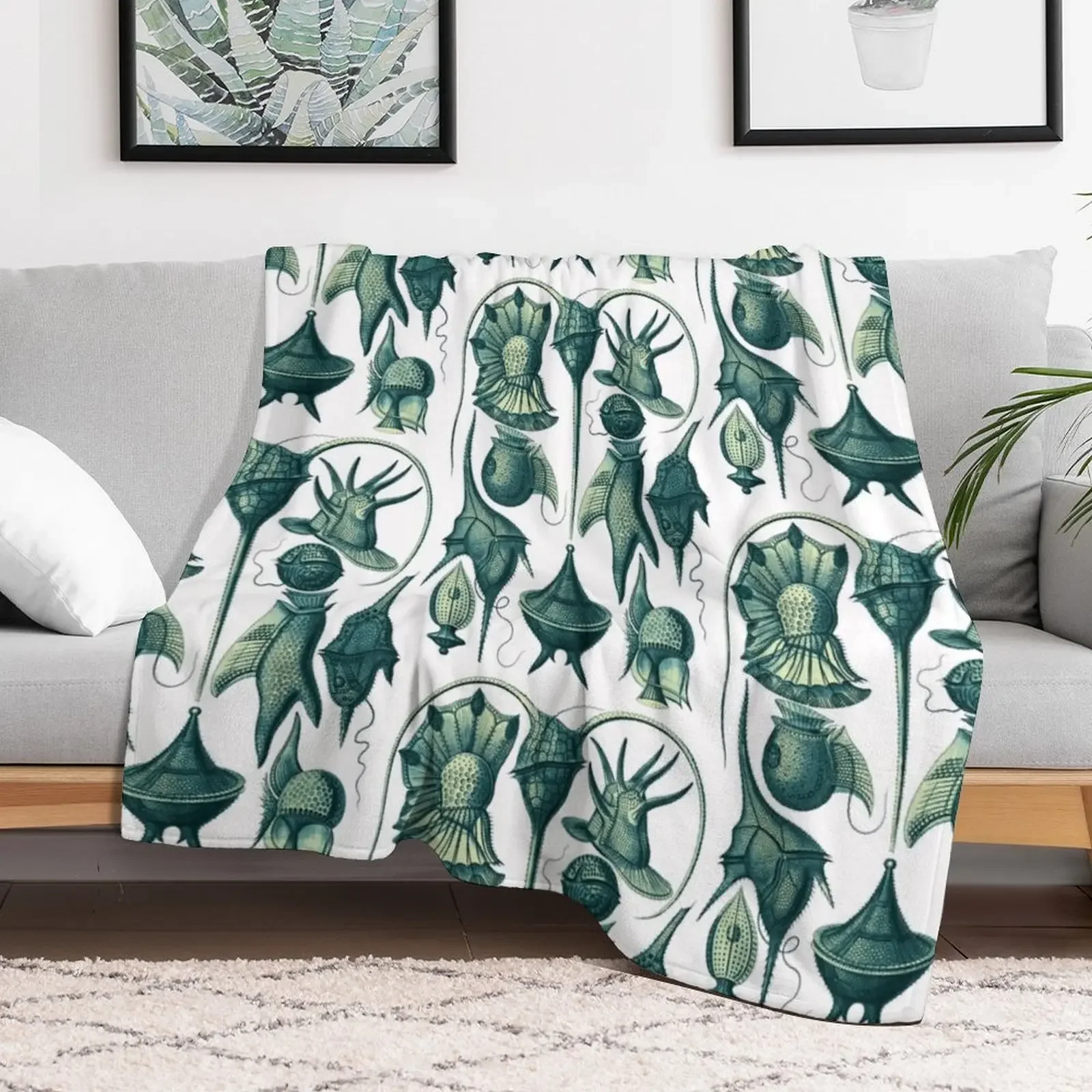 Ernst Haeckel Peridinea Plankton Teal Throw Blanket Quilt Custom funny gift Blankets