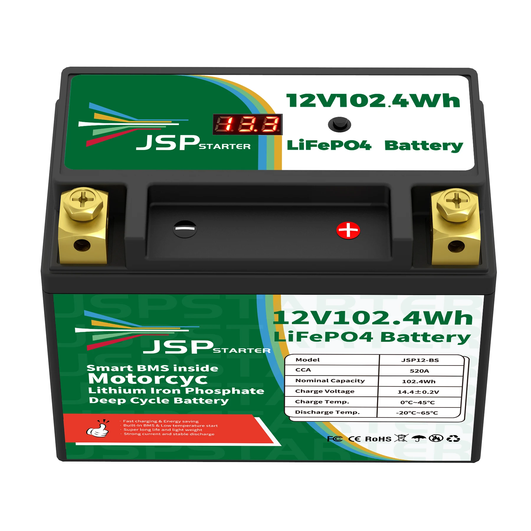 JSP12-BS 12.8V 102.4Wh CCA 520A BMS Motorcycle Start Battery 12.8V Lithium iron Phosphate Scooter LiFePO4 Batteries YTX12-BS