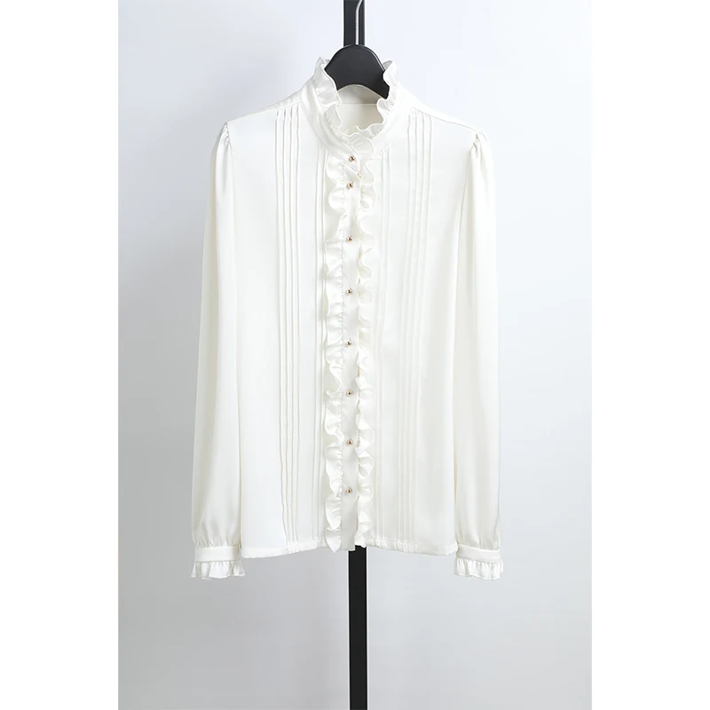 

Ele Lace Collar Long Sve irt Commute Polyester Fabric Straight Cut Spring New Arrival Women's irt Breathable Thin