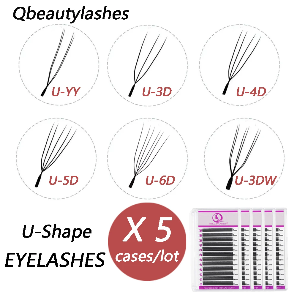 

Qbeautylashes Оптом 5 шт. Накладные ресницы U-образной формы 3D 4D 5D 6D W-образные ресницы, готовые пучки YY Volume, для наращивания, изгибы C D, 12 рядов