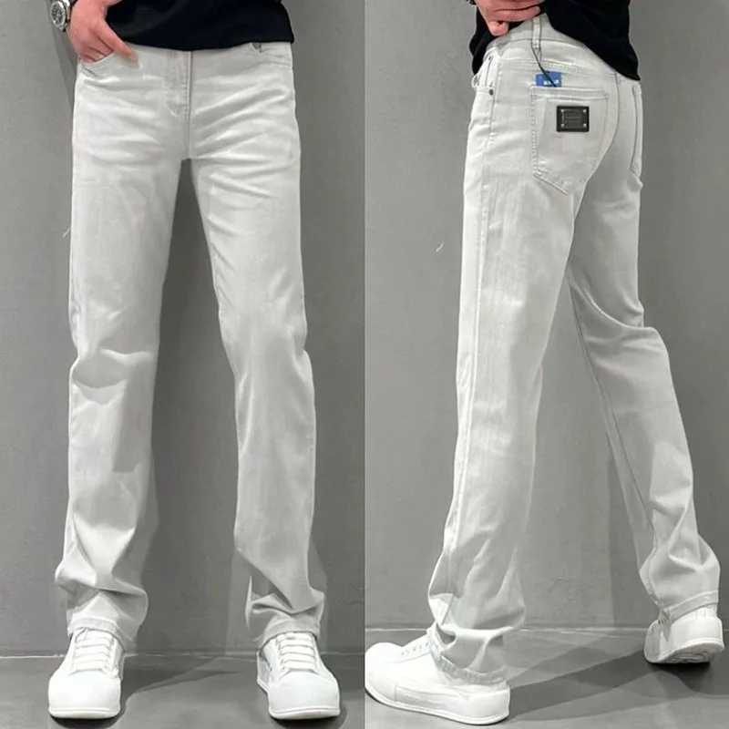 High-quality Simple Solid Straight-leg Jeans Men's Spring Autumn New Trendy Versatile Loose Wide-leg Casual Mens Cargo Pants