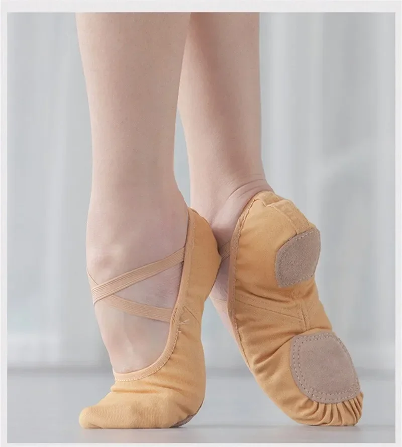 Wholesale Cheap OEM Ballet Pink Foldable Women Gilrs Split Sole Canvas Soft Dance Wear Stretch Ballet Shoes