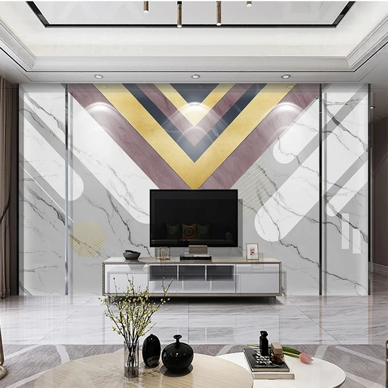 Custom 3D Photo Wallpaper Jazz White Marble Light Luxury Geometric Glitter Gold Background Wall TV Sofa Tile Papel Pintado Pared