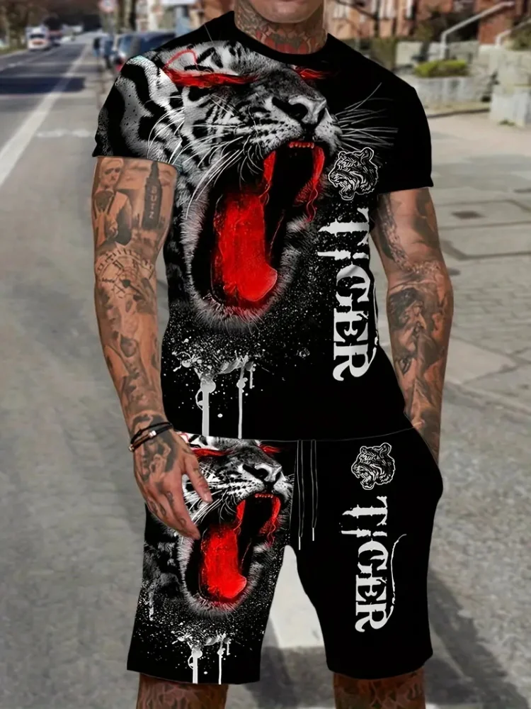 Ensemble de T-shirt à motif roi Lion pour hommes, Collection d'été, vêtements imprimés en 3D, manches courtes et Shorts, tendances de la mode, nouvelle collection