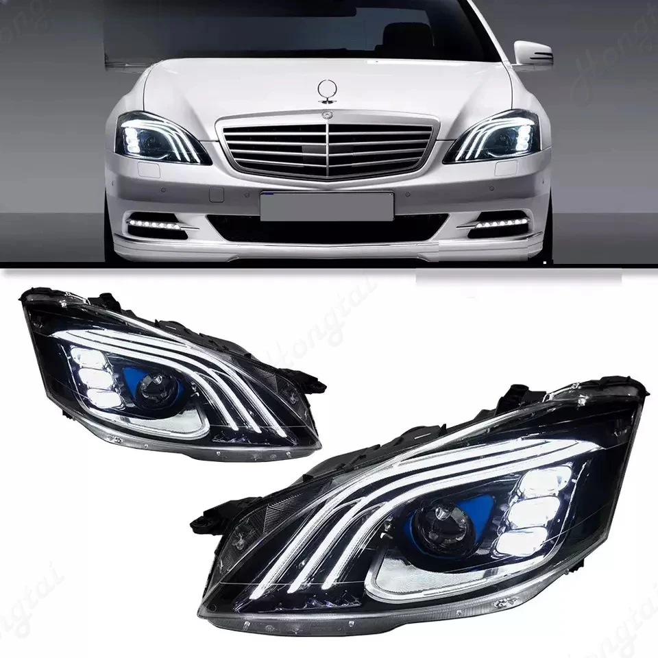 Pair Headlight Assemblies For 2006-2007-2013 Mercedes S-Class W221LED lens daily running light steering Modified lamp assy head