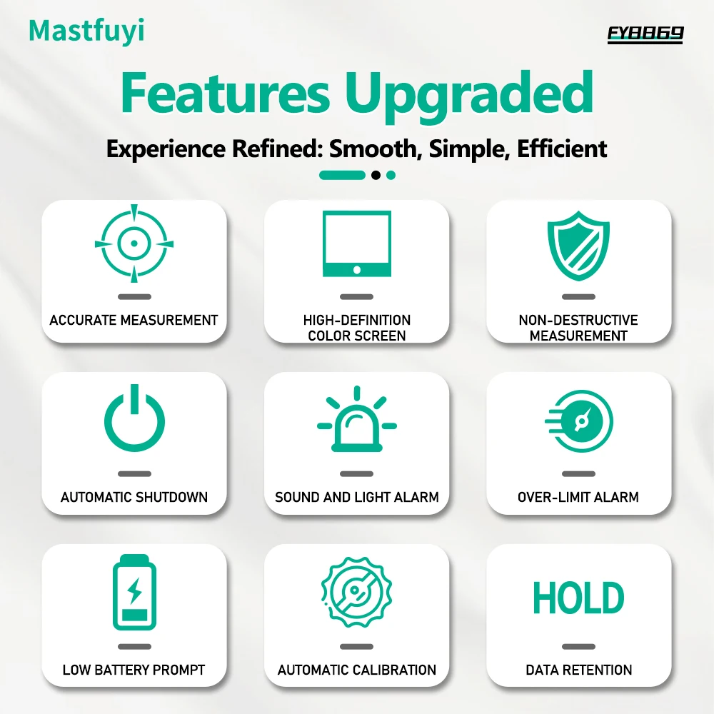 MASTFUYI Spherical Sensor Moisture Meter, Non-destructive, High Accuracy, Dual Alarm for Wood, Concrete, Wall Humidity Detection