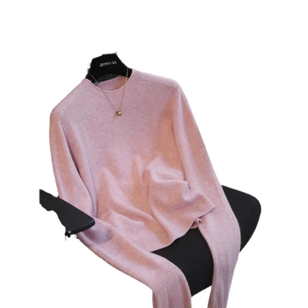 

Yak Fleece Wool Solid Color Sweater round Neck Long Sleeve Casual Top for Autumn Winter New F100410