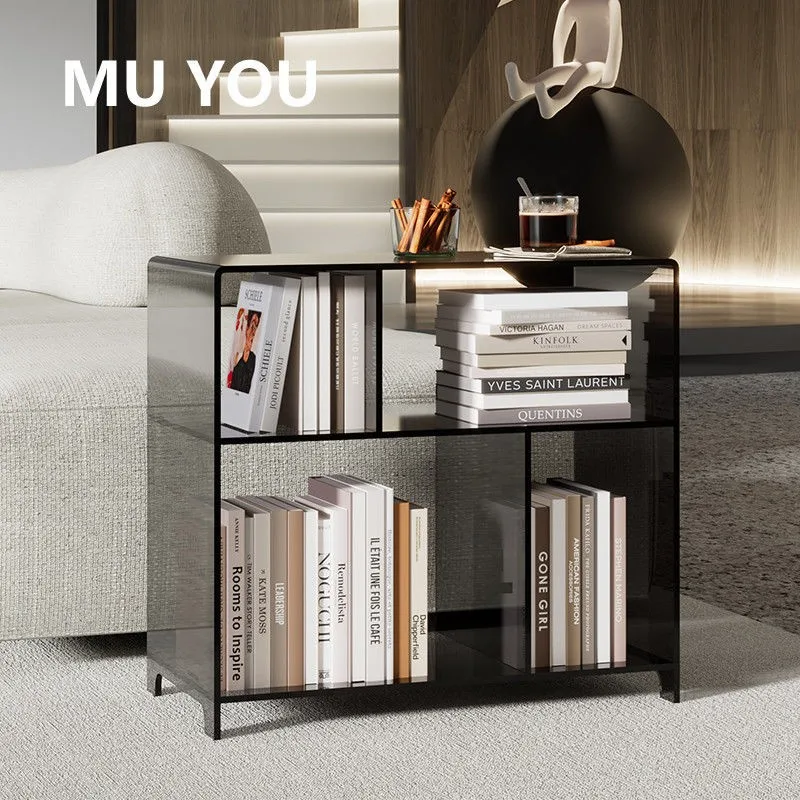 MOMO Acrylic Bookcase Small Living Room Side Cabinet Net Floor Bookcase Storage Multi-layer Shelves Display Magazines