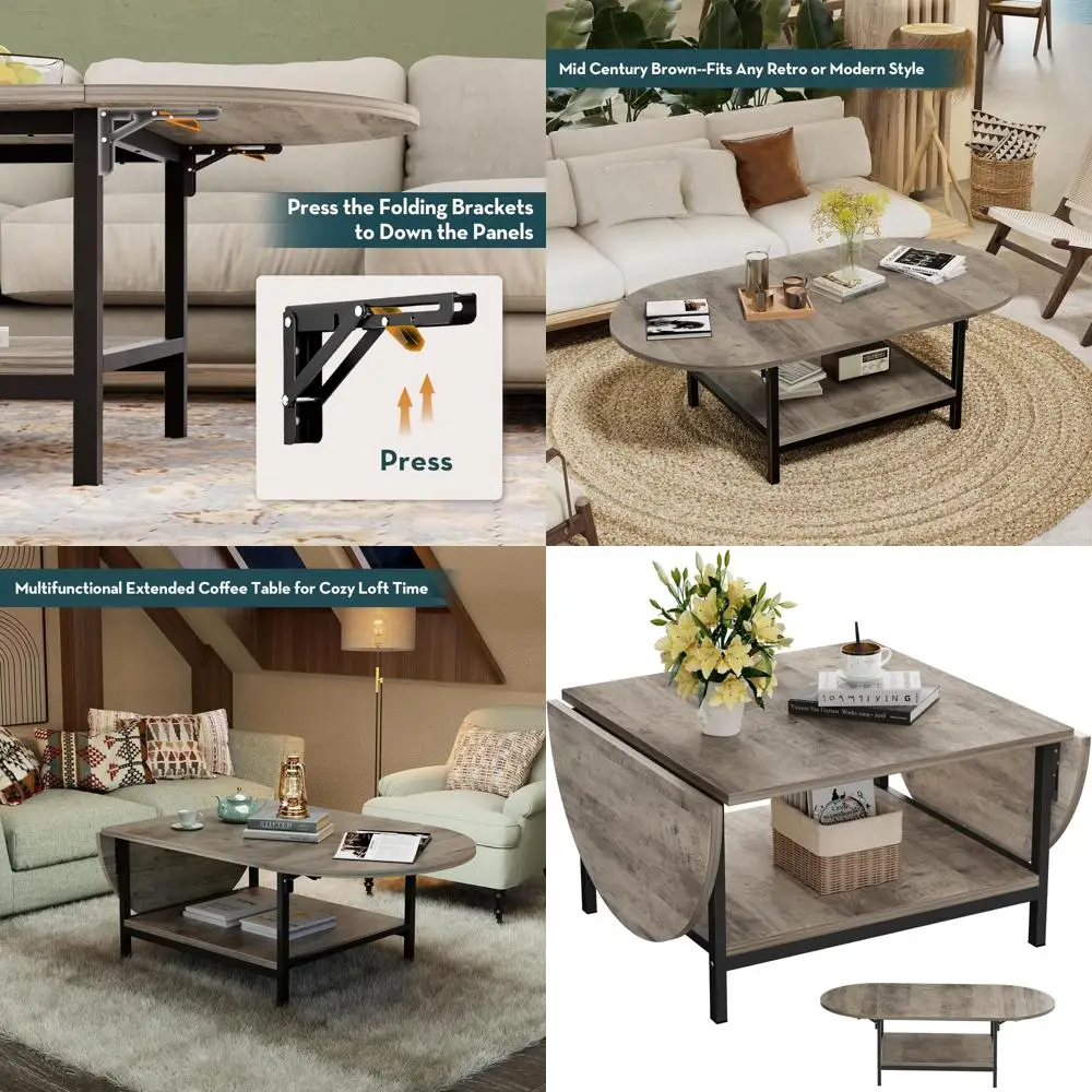 

Vintage Gray Wash 2-Tier Coffee Table with Storage for Living Room, Suitable for Large and Small Spaces