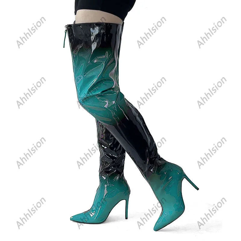 Ahhlsion New Arrival Women Spring Thigh Boots Sexy Stiletto Heels Pointed Toe Red Club Shoes Ladies US Size 5-15