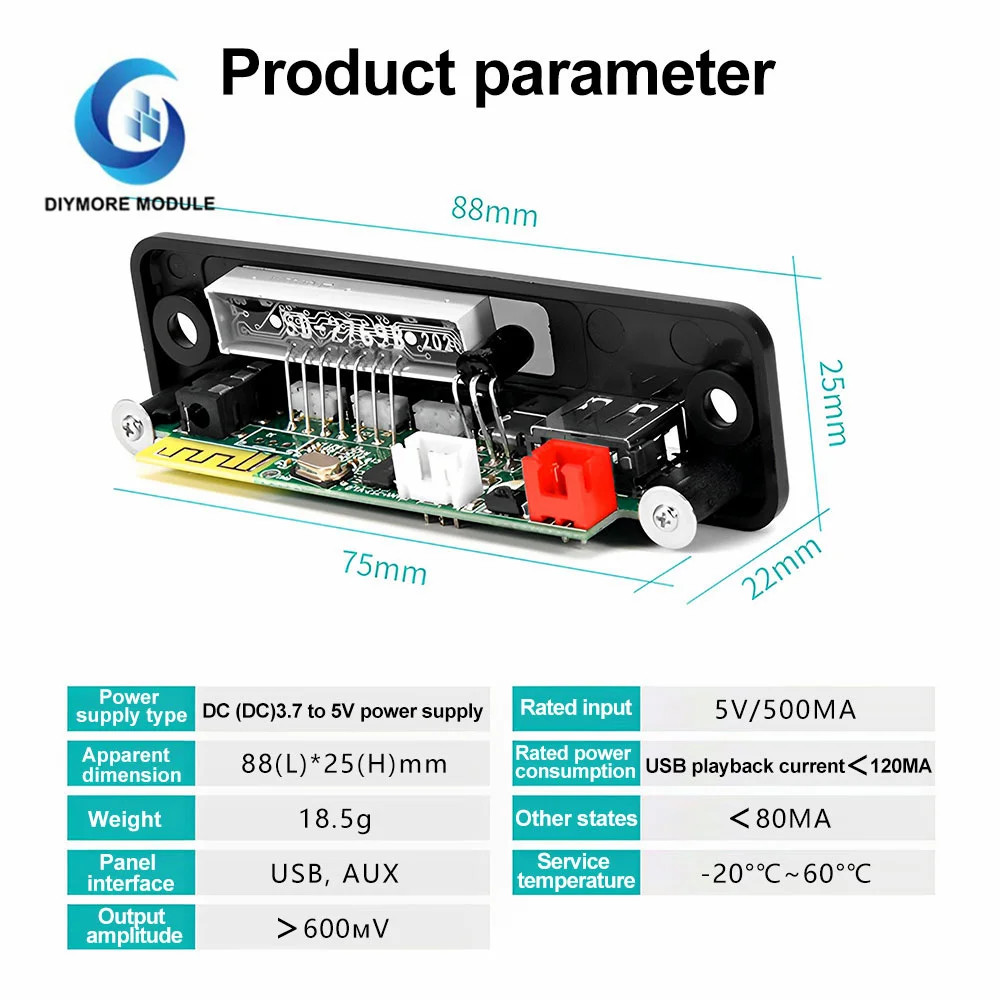 DC3.7-5V TWS Wireless Interconnect Bluetooth MP3 Decoder Board Lossless Audio FM Infrared Remote Control Speaker Accessories