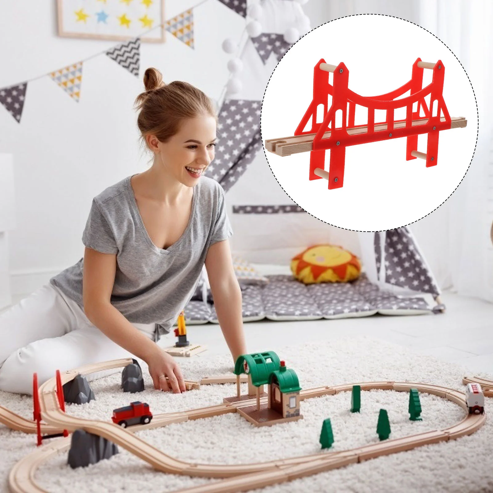 Track Toy Train Scene Bridge Ever-changing Model Suspension Wooden Railway Expansion Accessories Child Kids Toys