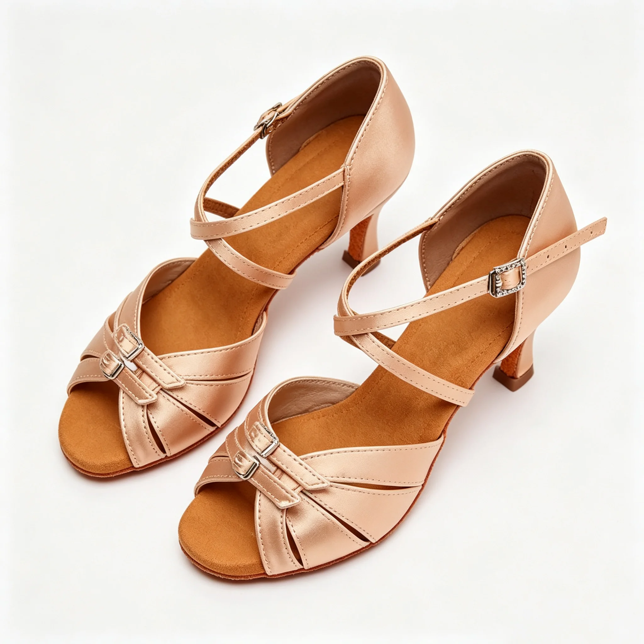 Evk Women's Satin Latin Dance Shoes Champagne Peep Toe Ballroom Salsa Tango Dance Sandals Sneaker Party Dancing Footwear Shoes