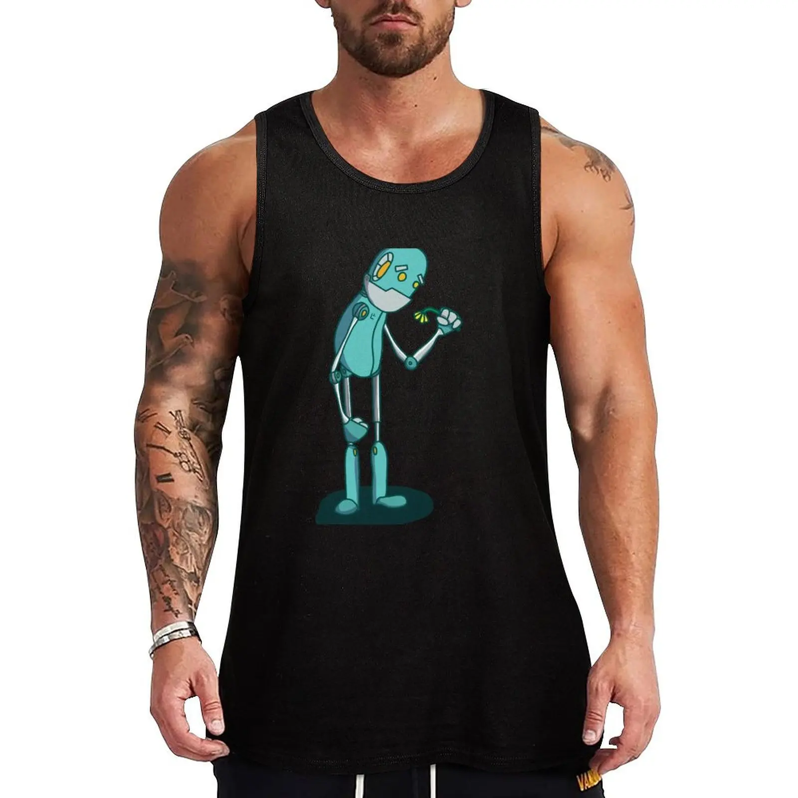 

Long Grumpy Robot Tank Top Simple Solid Tank Top Sleeveless Casual Daily Shirt
