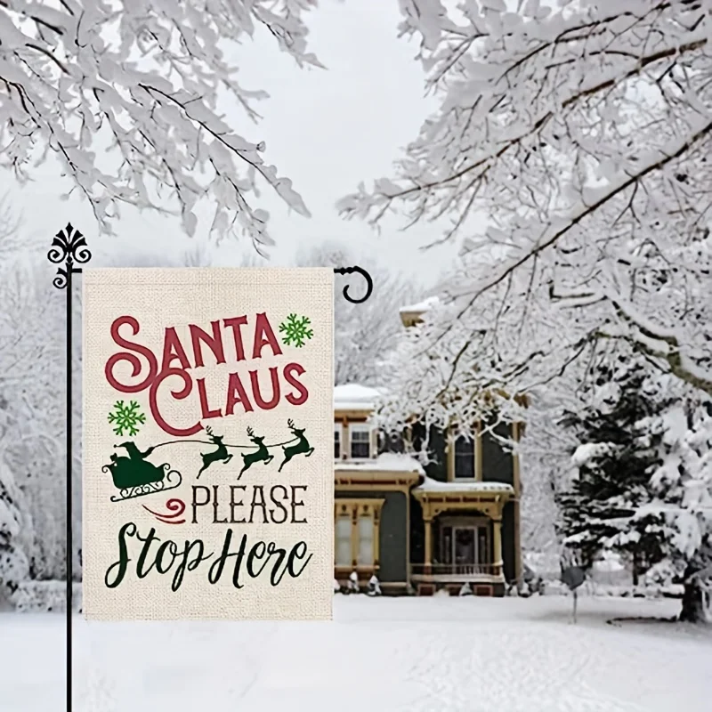 Santa Claus Please Stop Here Christmas Cardinal Garden Flag Double Side House Yard Xmas New Year Decor Welcome Winter