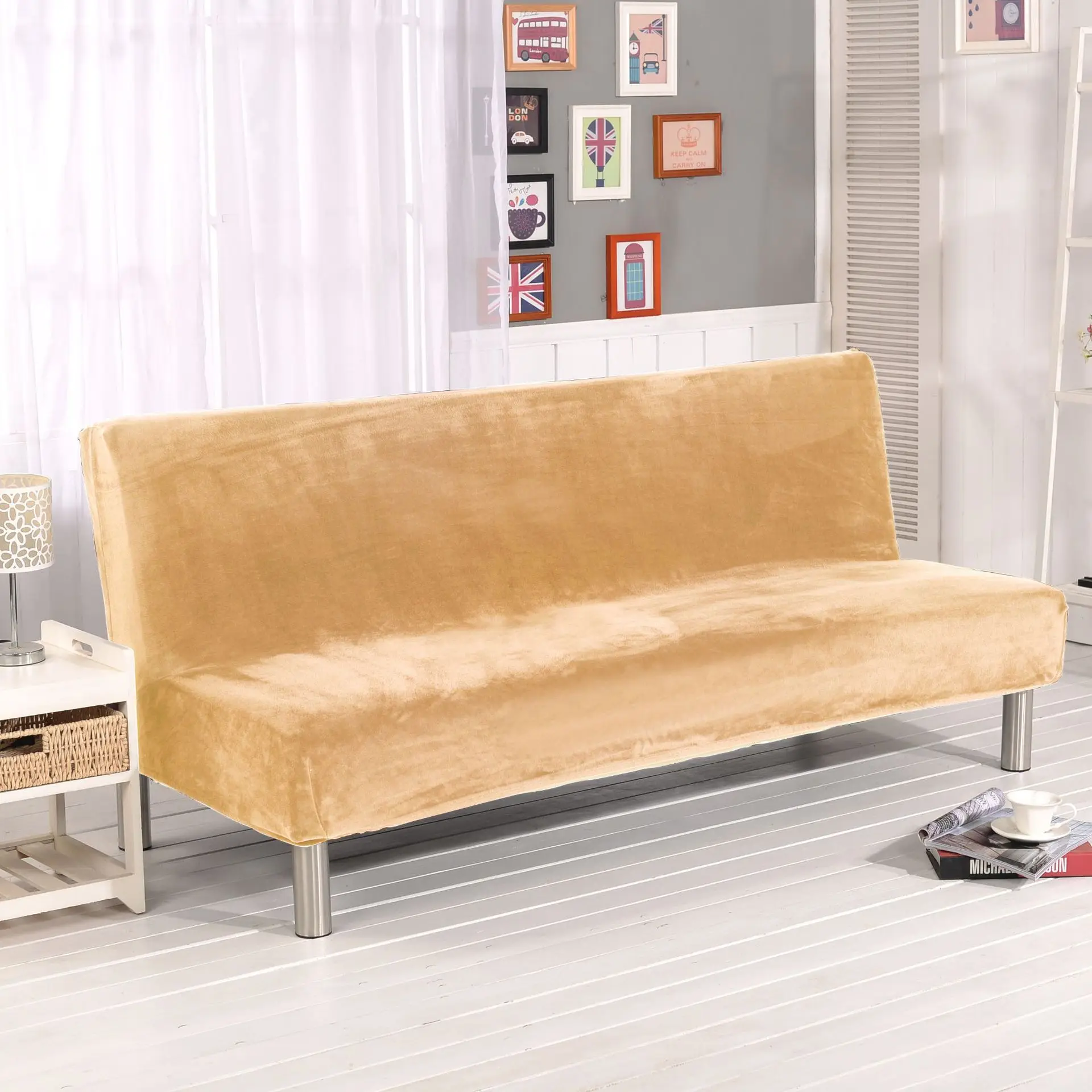 

YanYangTian Silver sofa cover without armrests Winter Solid color chair cover Elastic all-inclusive sofa covers living room