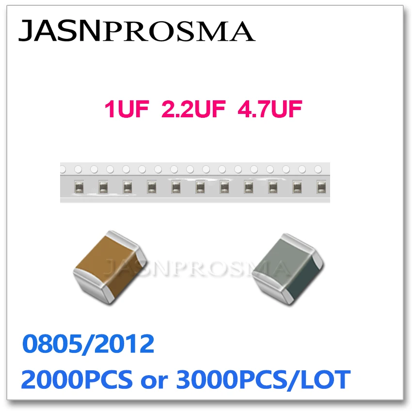 

JASNPROSMA 2000PCS 3000PCS 0805 2012 X5R Y5V RoHS 10% 20% 1UF 2.2UF 4.7UF 105 225 475 K M 10V 16V 25V 50V High Quality Capacitor