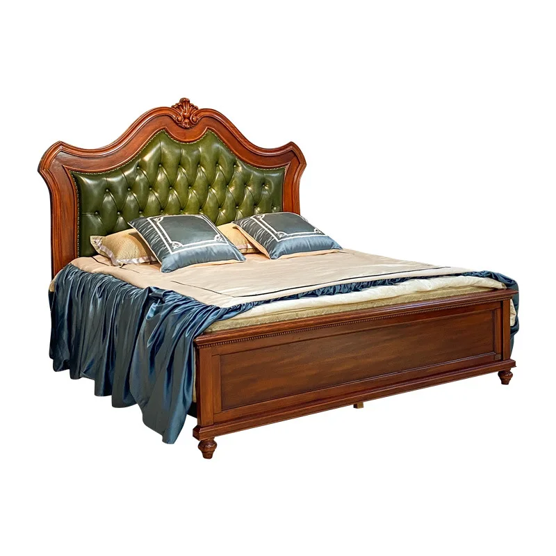 

Simple American, oak retro all solid wood bed, leather bed