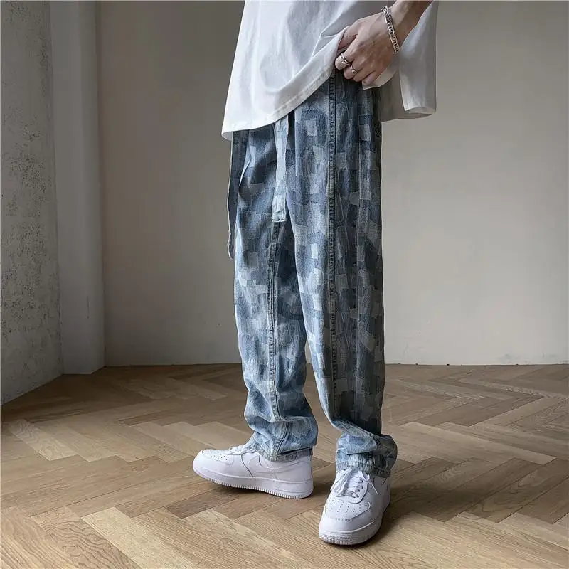 

2023 Streetwear Baggy Jeans Men/Women Retro Patchwork Wide Leg Straight Denim Pants Man Washed Trousers Couples