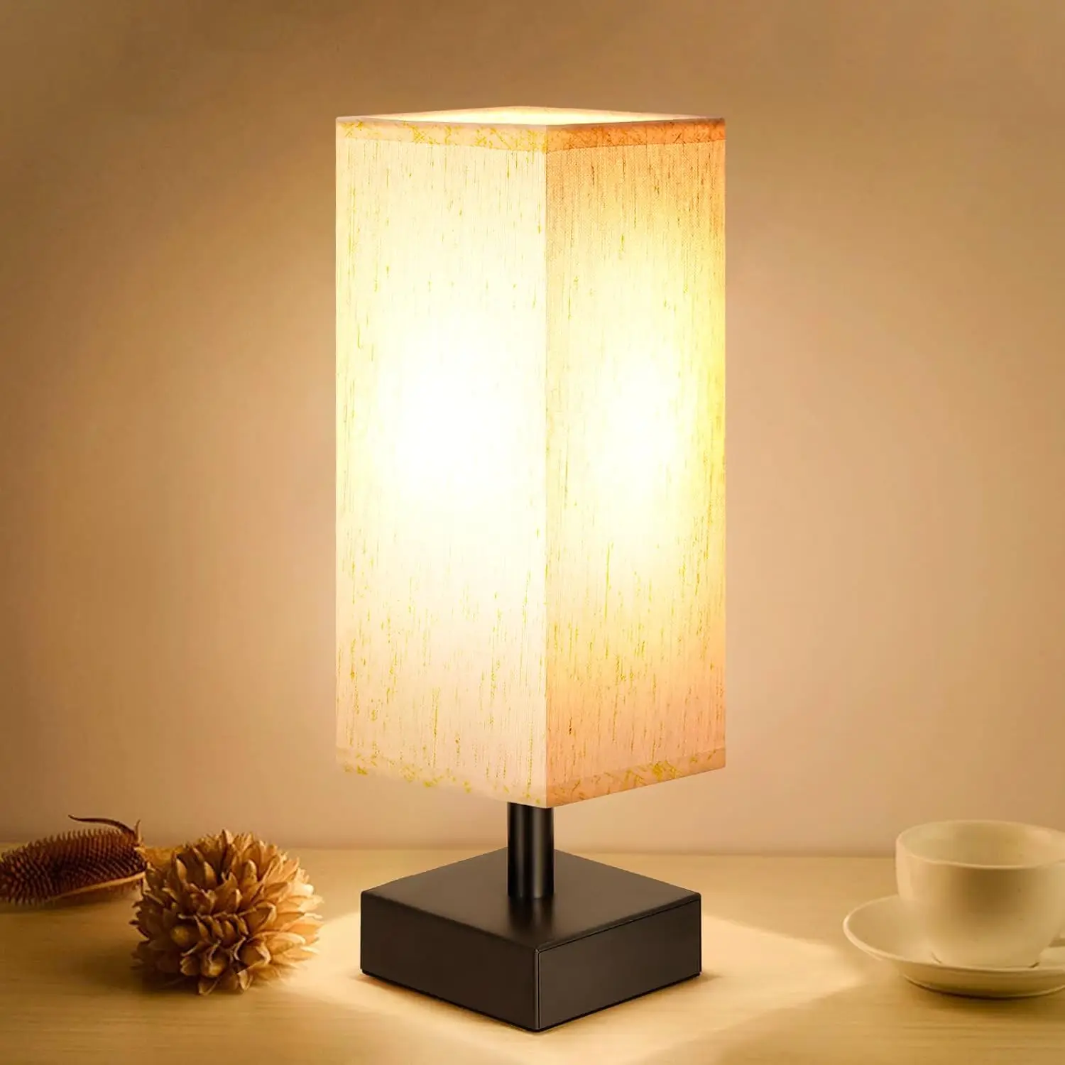 

Minimalist Square Fabric Shade Table Lamp for Bedroom Nightstand, Living Room Office Dorm