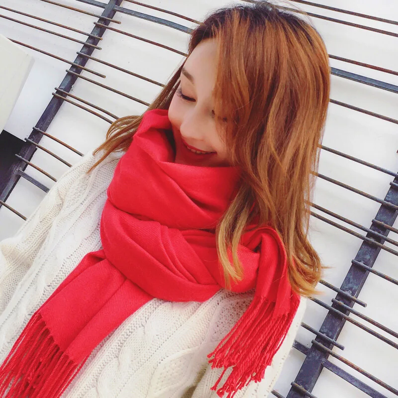 Autumn and Winter Solid Color Imitation Cashmere Scarf for Women, High Quality, Versatile, Single Color, Long, Korean Version, W