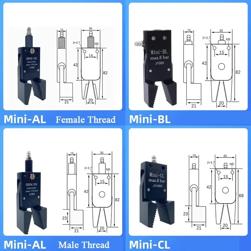 Dispositivo pneumatico MINI pinza Estensione filettatura non standard Copertura antiscivolo Manipolatore per stampaggio ad iniezione