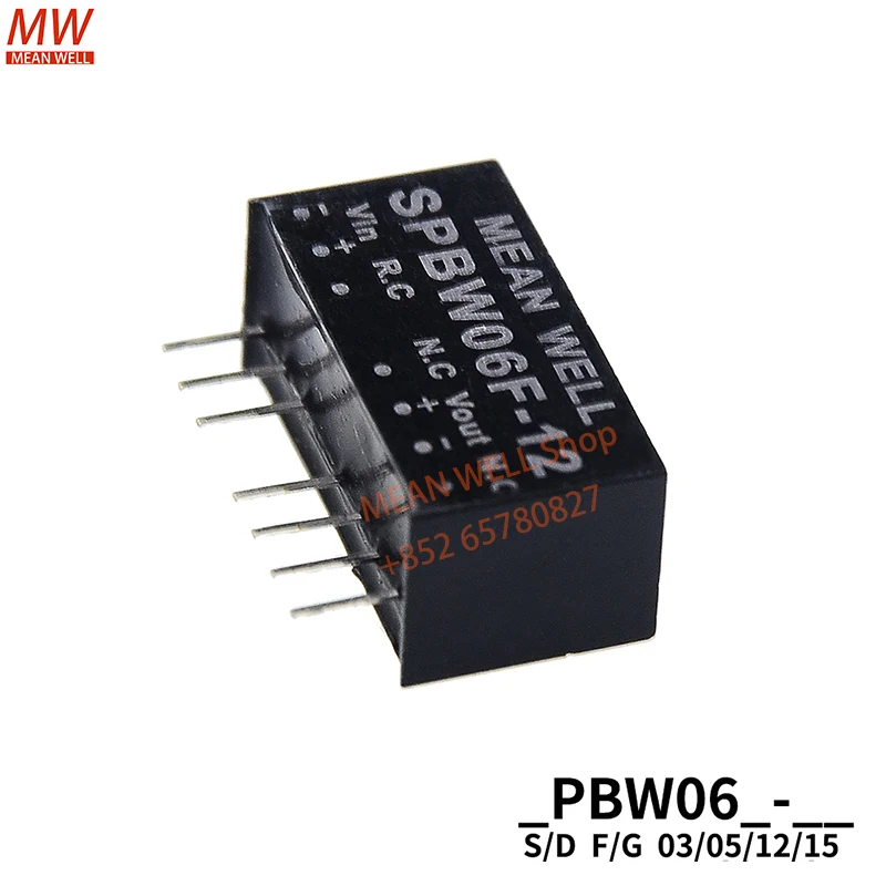 MEAN WELL Switching Power Module 6W SIP Package DC-DC Regulated Converter SPBW06F-03 SPBW06G-05 DPBW06F-05 DPBW06G-12 15