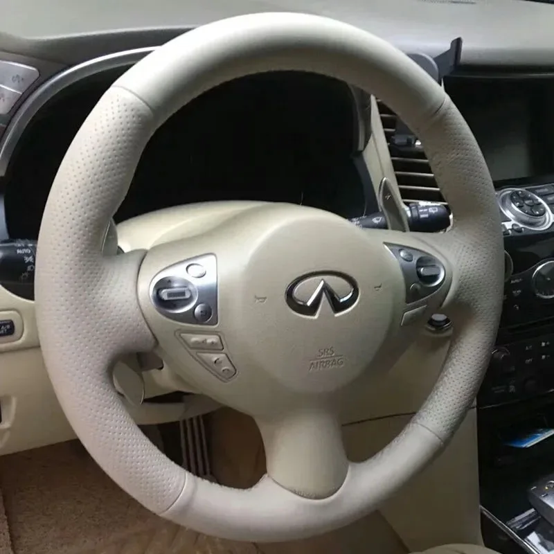 DIY Hand Sewing Car Steering Wheel Cover for Infiniti Q70L QX50 Q60 M25L QX56 Faux Leather Interior Accessories