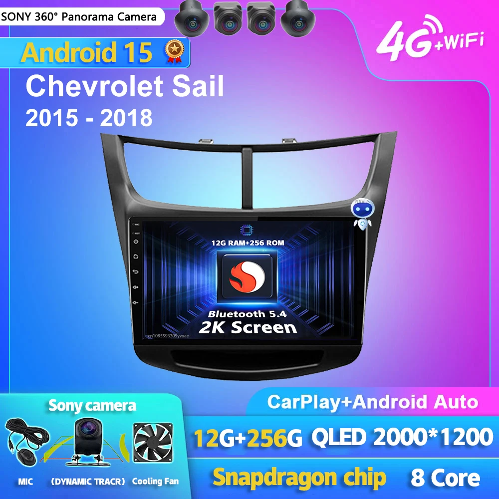 Android 15 Carplay Auto 2K Screen Car Radio Multimedia Player For Chevrolet Sail 2015 - 2018 Autoradio GPS Stereo 2din Head Unit