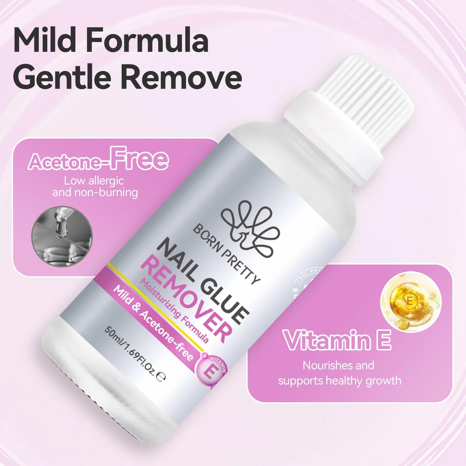 BORN PRETTY 1 Butelka 50ml Środek do Usuwania Kleju do Paznokci Sztucznych, Szybka Penetracja 3S, Łatwe Usuwanie Paznokci Dociskanych i Cyrkonii