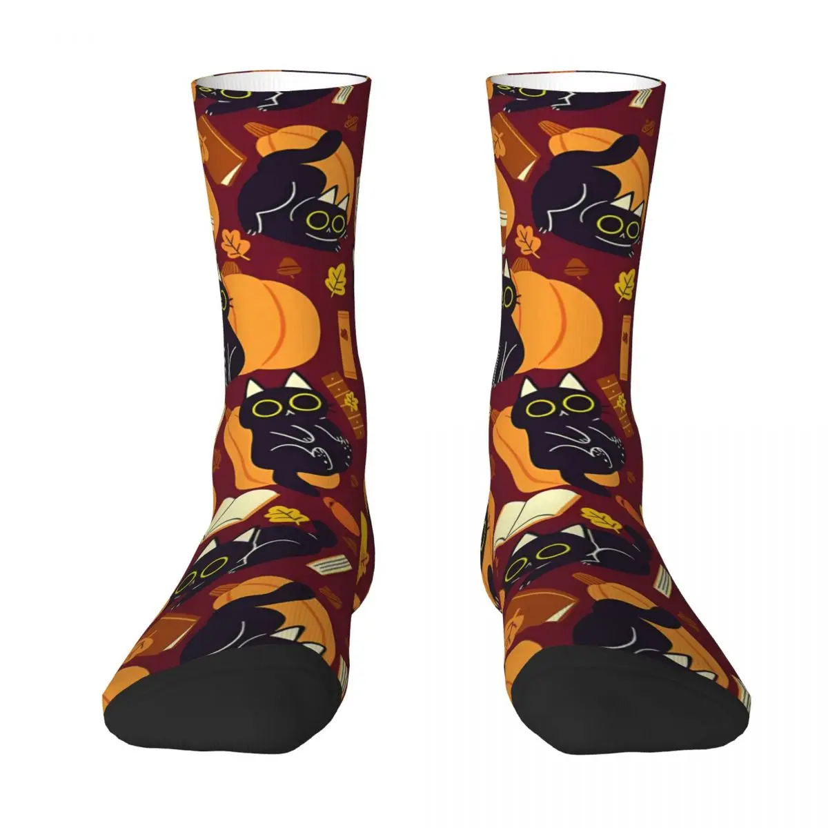 Pumpkins And Books Animal Kittens Unisex Winter Socks Cycling Happy Socks Street Style Crazy Sock