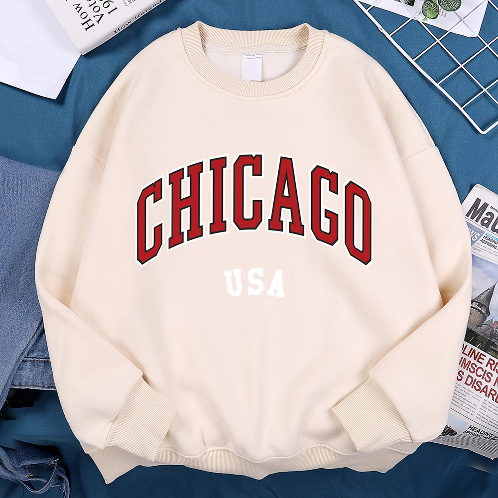 Chicago Usa Classic City Graphic Clothing Sweatshirt Man Harajuku Loose Clothes O-Neck Pullover Menswear Fleece Fleece Pullover