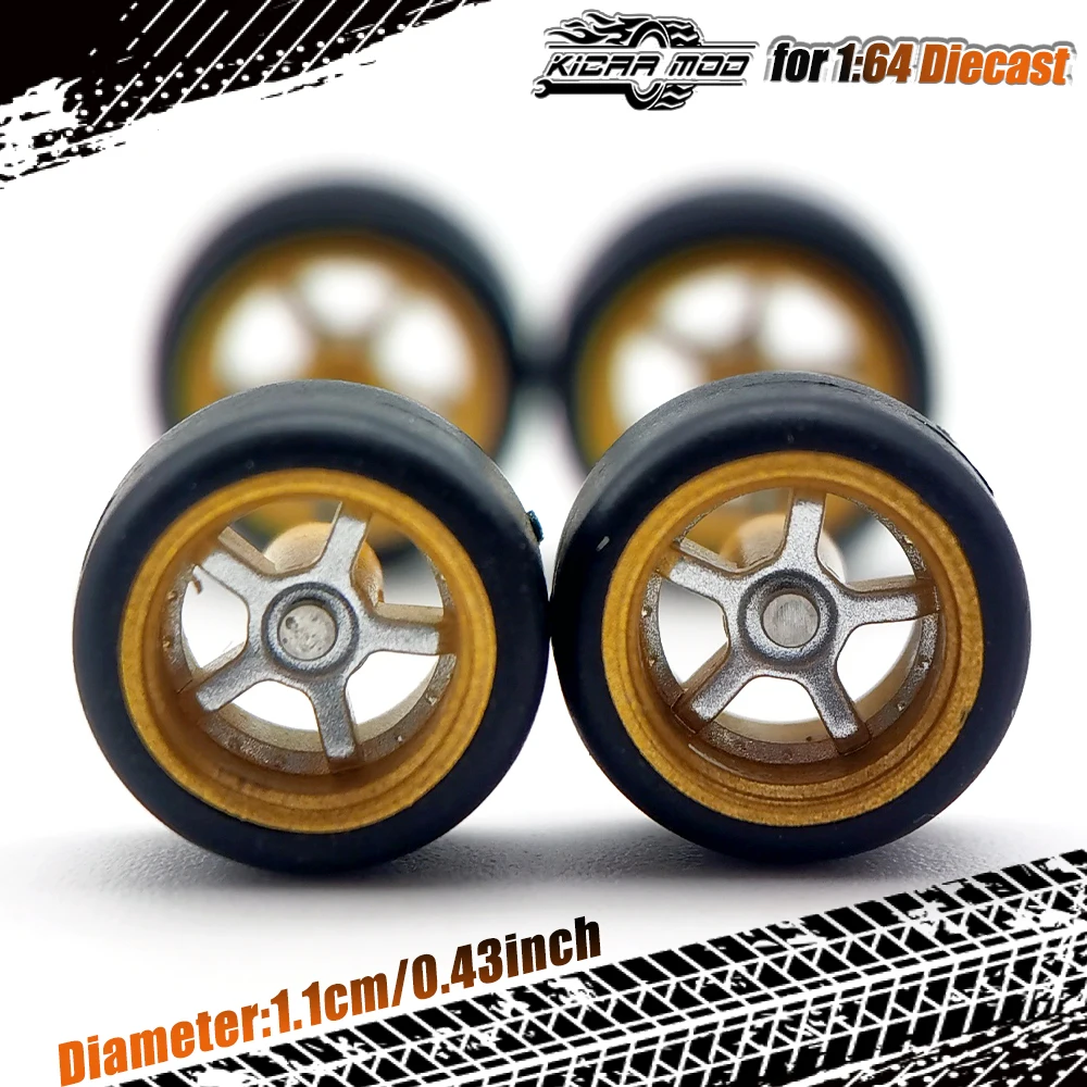 1/64 Model Car ABS Wheels with Rubber Tires Branches Refitting Parts for Diecast Hot Wheels Mainline Matchbox Tomica D:11mm 1Set