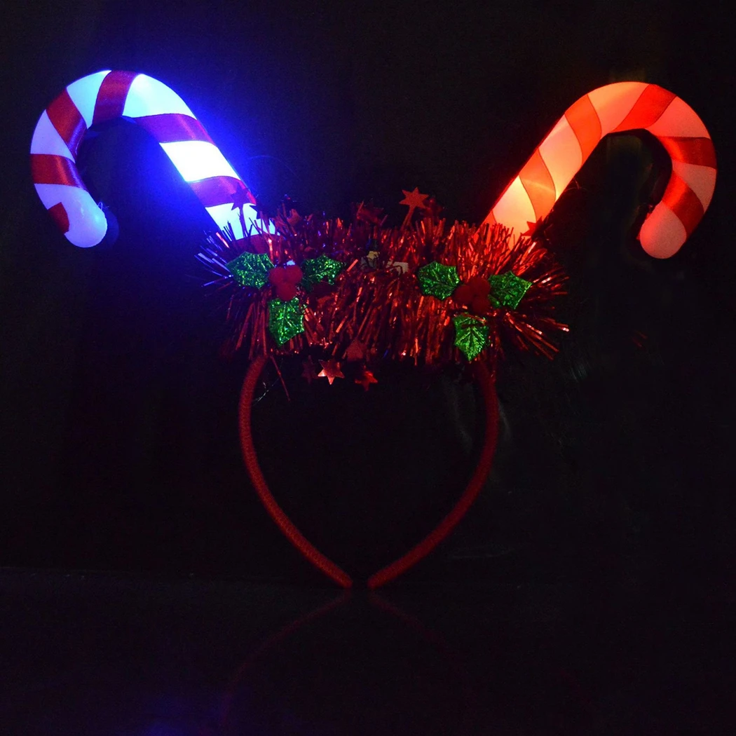 Candy Cane Headband LED Festive Party Hair Hoop Costume Headwear For Christmas Lights Headband Party Halloween Glow Supplies